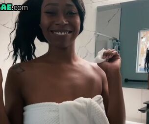 Ebony showering mummy milks erotically in a solo session